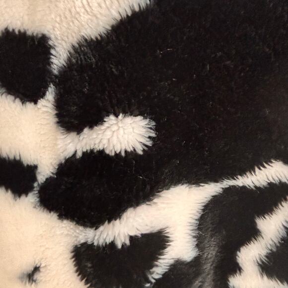 Vintage 90s Black White Western Coat Cow Print Cropped Fleece Faux Fur Jacket - Picture 9 of 10
